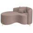 Divã Recamier Curvo Sala de Estar Recepção Inglaterra 150cm Pés Metal Dourado Lado Esquerdo Linho Rosê