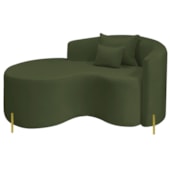 Divã Recamier Curvo Sala de Estar Recepção Inglaterra 150cm Pés Metal Dourado Lado Esquerdo Linho Verde