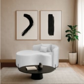 Divã Recamier Curvo Sala de Estar Recepção Inglaterra 150cm Pés Metal Preto Esquerdo Bouclé Branco