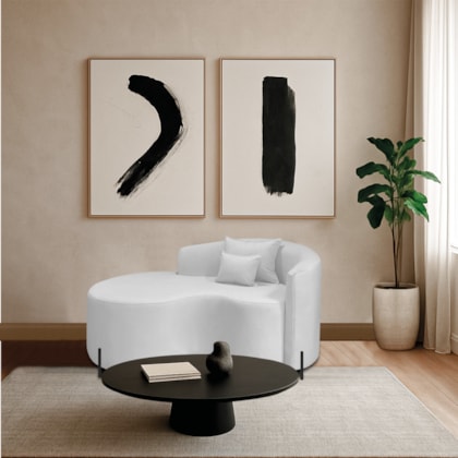 Divã Recamier Curvo Sala de Estar Recepção Inglaterra 150cm Pés Metal Preto Esquerdo Bouclé Branco