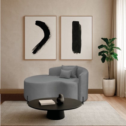 Divã Recamier Curvo Sala de Estar Recepção Inglaterra 150cm Pés Metal Preto Esquerdo Bouclé Cinza