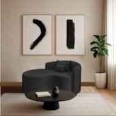 Divã Recamier Curvo Sala de Estar Recepção Inglaterra 150cm Pés Metal Preto Esquerdo Bouclé Preto