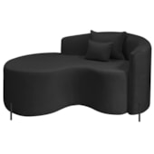Divã Recamier Curvo Sala de Estar Recepção Inglaterra 150cm Pés Metal Preto Esquerdo Bouclé Preto