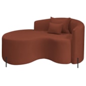 Divã Recamier Curvo Sala de Estar Recepção Inglaterra 150cm Pés Metal Preto Esquerdo Bouclé Terracota