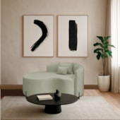 Divã Recamier Curvo Sala de Estar Recepção Inglaterra 150cm Pés Metal Preto Esquerdo Bouclé Verde Oliva