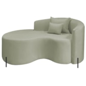 Divã Recamier Curvo Sala de Estar Recepção Inglaterra 150cm Pés Metal Preto Esquerdo Bouclé Verde Oliva