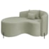 Divã Recamier Curvo Sala de Estar Recepção Inglaterra 150cm Pés Metal Preto Esquerdo Bouclé Verde Oliva