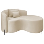 Divã Recamier Curvo Sala de Estar Recepção Inglaterra 150cm Pés Metal Preto Lado Direito Bouclé Bege