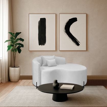 Divã Recamier Curvo Sala de Estar Recepção Inglaterra 150cm Pés Metal Preto Lado Direito Bouclé Branco