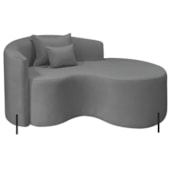 Divã Recamier Curvo Sala de Estar Recepção Inglaterra 150cm Pés Metal Preto Lado Direito Bouclé Cinza