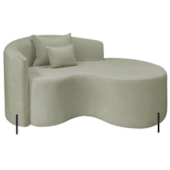 Divã Recamier Curvo Sala de Estar Recepção Inglaterra 150cm Pés Metal Preto Lado Direito Bouclé Verde Oliva