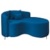 Divã Recamier Curvo Sala de Estar Recepção Inglaterra 150cm Pés Metal Preto Lado Direito Linho Azul Royal