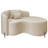 Divã Recamier Curvo Sala de Estar Recepção Inglaterra 150cm Pés Metal Preto Lado Direito Linho Bege