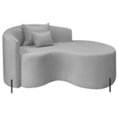 Divã Recamier Curvo Sala de Estar Recepção Inglaterra 150cm Pés Metal Preto Lado Direito Linho Cinza Claro