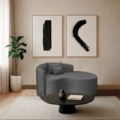 Divã Recamier Curvo Sala de Estar Recepção Inglaterra 150cm Pés Metal Preto Lado Direito Linho Cinza Escuro