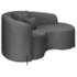Divã Recamier Curvo Sala de Estar Recepção Inglaterra 150cm Pés Metal Preto Lado Direito Linho Cinza Escuro