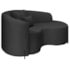 Divã Recamier Curvo Sala de Estar Recepção Inglaterra 150cm Pés Metal Preto Lado Direito Linho Preto