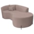 Divã Recamier Curvo Sala de Estar Recepção Inglaterra 150cm Pés Metal Preto Lado Direito Linho Rosê