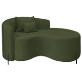 Divã Recamier Curvo Sala de Estar Recepção Inglaterra 150cm Pés Metal Preto Lado Direito Linho Verde