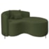 Divã Recamier Curvo Sala de Estar Recepção Inglaterra 150cm Pés Metal Preto Lado Direito Linho Verde