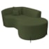 Divã Recamier Curvo Sala de Estar Recepção Inglaterra 150cm Pés Metal Preto Lado Direito Linho Verde