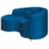 Divã Recamier Curvo Sala de Estar Recepção Inglaterra 150cm Pés Metal Preto Lado Esquerdo Linho Azul Royal