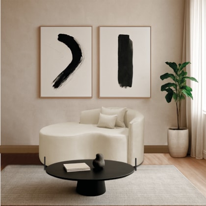 Divã Recamier Curvo Sala de Estar Recepção Inglaterra 150cm Pés Metal Preto Lado Esquerdo Linho Bege
