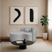 Divã Recamier Curvo Sala de Estar Recepção Inglaterra 150cm Pés Metal Preto Lado Esquerdo Linho Cinza Claro
