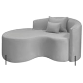 Divã Recamier Curvo Sala de Estar Recepção Inglaterra 150cm Pés Metal Preto Lado Esquerdo Linho Cinza Claro