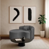 Divã Recamier Curvo Sala de Estar Recepção Inglaterra 150cm Pés Metal Preto Lado Esquerdo Linho Cinza Escuro