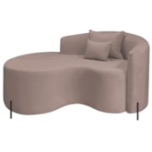 Divã Recamier Curvo Sala de Estar Recepção Inglaterra 150cm Pés Metal Preto Lado Esquerdo Linho Rosê
