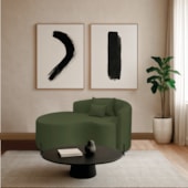 Divã Recamier Curvo Sala de Estar Recepção Inglaterra 150cm Pés Metal Preto Lado Esquerdo Linho Verde