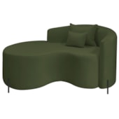 Divã Recamier Curvo Sala de Estar Recepção Inglaterra 150cm Pés Metal Preto Lado Esquerdo Linho Verde