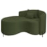 Divã Recamier Curvo Sala de Estar Recepção Inglaterra 150cm Pés Metal Preto Lado Esquerdo Linho Verde