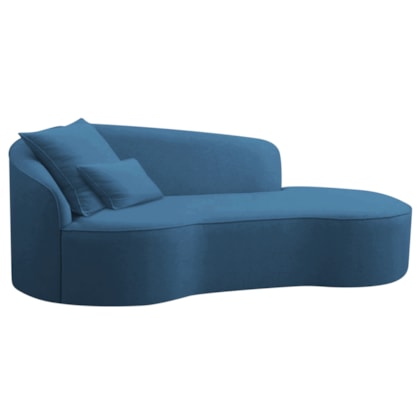 Divã Recamier Curvo Sala de Estar Recepção Inglaterra 180cm Lado Direito Linho Azul Royal