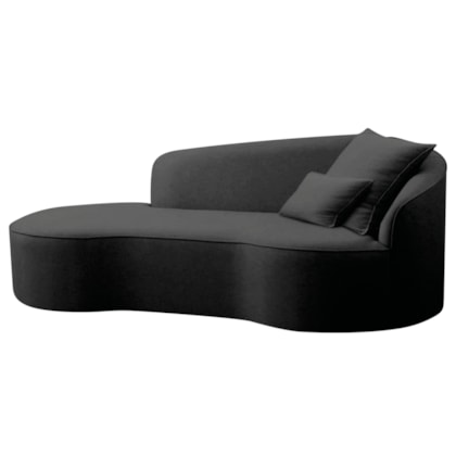 Divã Recamier Curvo Sala de Estar Recepção Inglaterra 180cm Lado Esquerdo Linho Preto