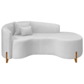 Divã Recamier Curvo Sala de Estar Recepção Inglaterra 180cm Pés Madeira Lado Direito Bouclé Branco