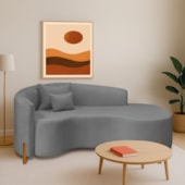 Divã Recamier Curvo Sala de Estar Recepção Inglaterra 180cm Pés Madeira Lado Direito Bouclé Cinza