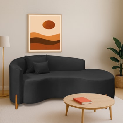 Divã Recamier Curvo Sala de Estar Recepção Inglaterra 180cm Pés Madeira Lado Direito Bouclé Preto