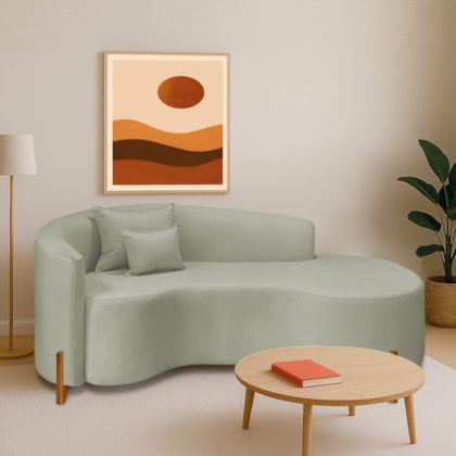 Divã Recamier Curvo Sala de Estar Recepção Inglaterra 180cm Pés Madeira Lado Direito Bouclé Verde Oliva