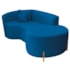 Divã Recamier Curvo Sala de Estar Recepção Inglaterra 180cm Pés Madeira Lado Direito Linho Azul Royal