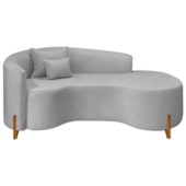 Divã Recamier Curvo Sala de Estar Recepção Inglaterra 180cm Pés Madeira Lado Direito Linho Cinza Claro