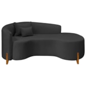 Divã Recamier Curvo Sala de Estar Recepção Inglaterra 180cm Pés Madeira Lado Direito Linho Preto