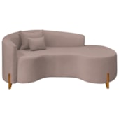 Divã Recamier Curvo Sala de Estar Recepção Inglaterra 180cm Pés Madeira Lado Direito Linho Rosê