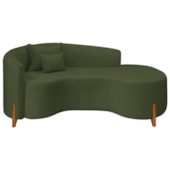 Divã Recamier Curvo Sala de Estar Recepção Inglaterra 180cm Pés Madeira Lado Direito Linho Verde