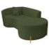Divã Recamier Curvo Sala de Estar Recepção Inglaterra 180cm Pés Madeira Lado Direito Linho Verde