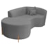 Divã Recamier Curvo Sala de Estar Recepção Inglaterra 180cm Pés Madeira Lado Esquerdo Bouclé Cinza