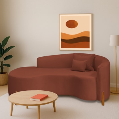 Divã Recamier Curvo Sala de Estar Recepção Inglaterra 180cm Pés Madeira Lado Esquerdo Bouclé Terracota