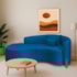 Divã Recamier Curvo Sala de Estar Recepção Inglaterra 180cm Pés Madeira Lado Esquerdo Linho Azul Royal