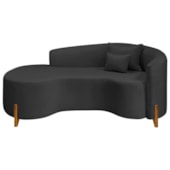 Divã Recamier Curvo Sala de Estar Recepção Inglaterra 180cm Pés Madeira Lado Esquerdo Linho Preto